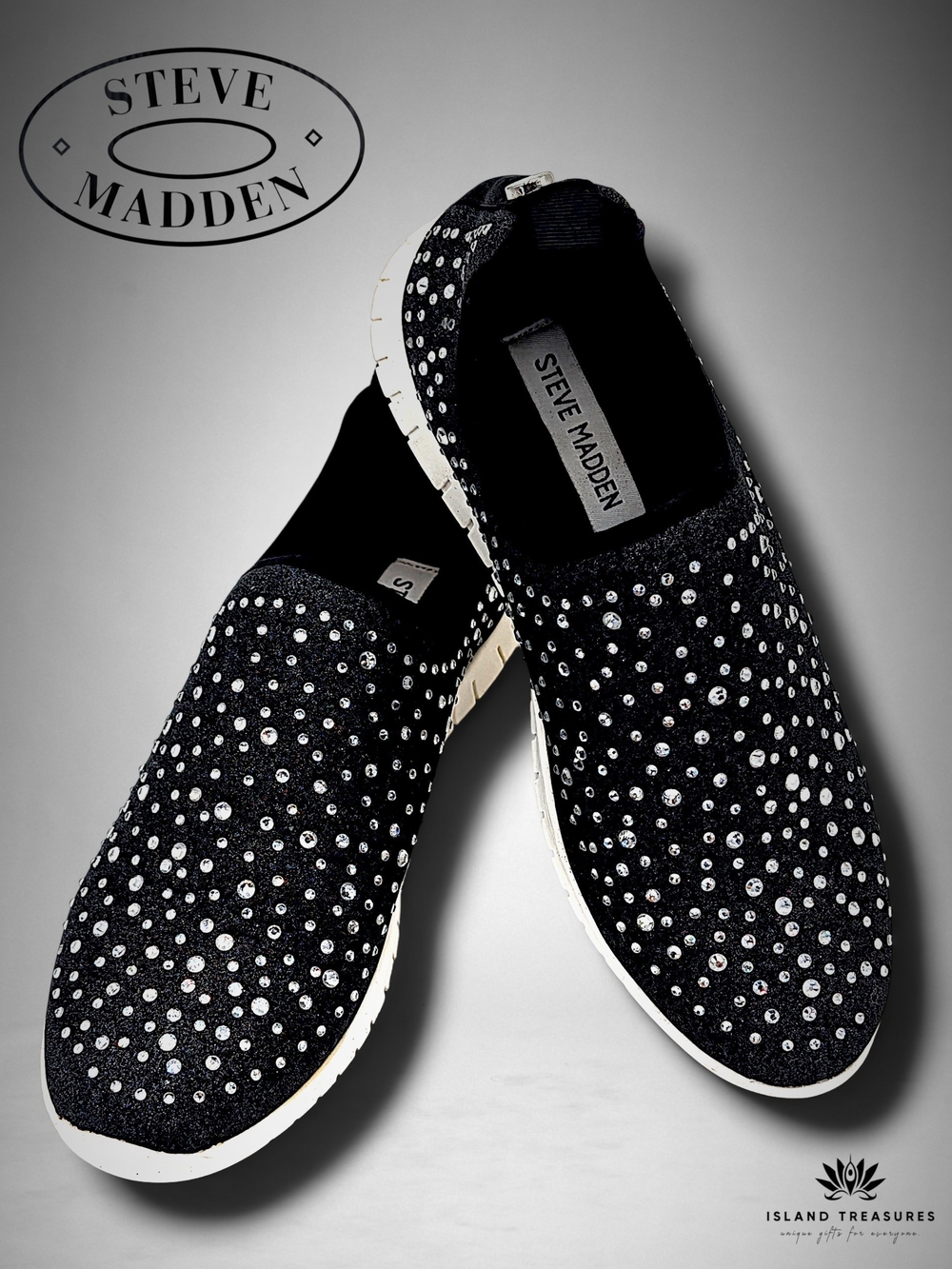 Steve Madden Thea Size 7 M Black Rhinestone Slip-On Sneaker Crystal Embellished
